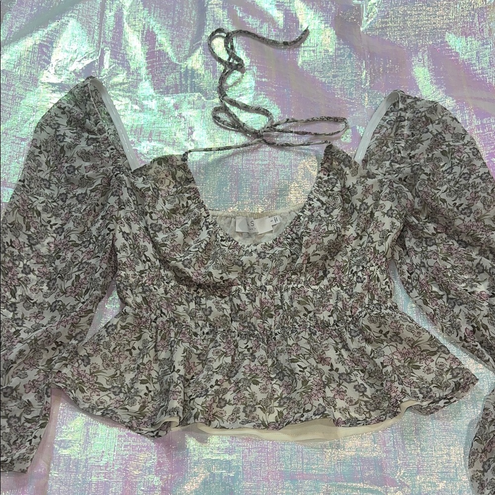 Astr Floral Peplum Blouse with Tie Detail 182.